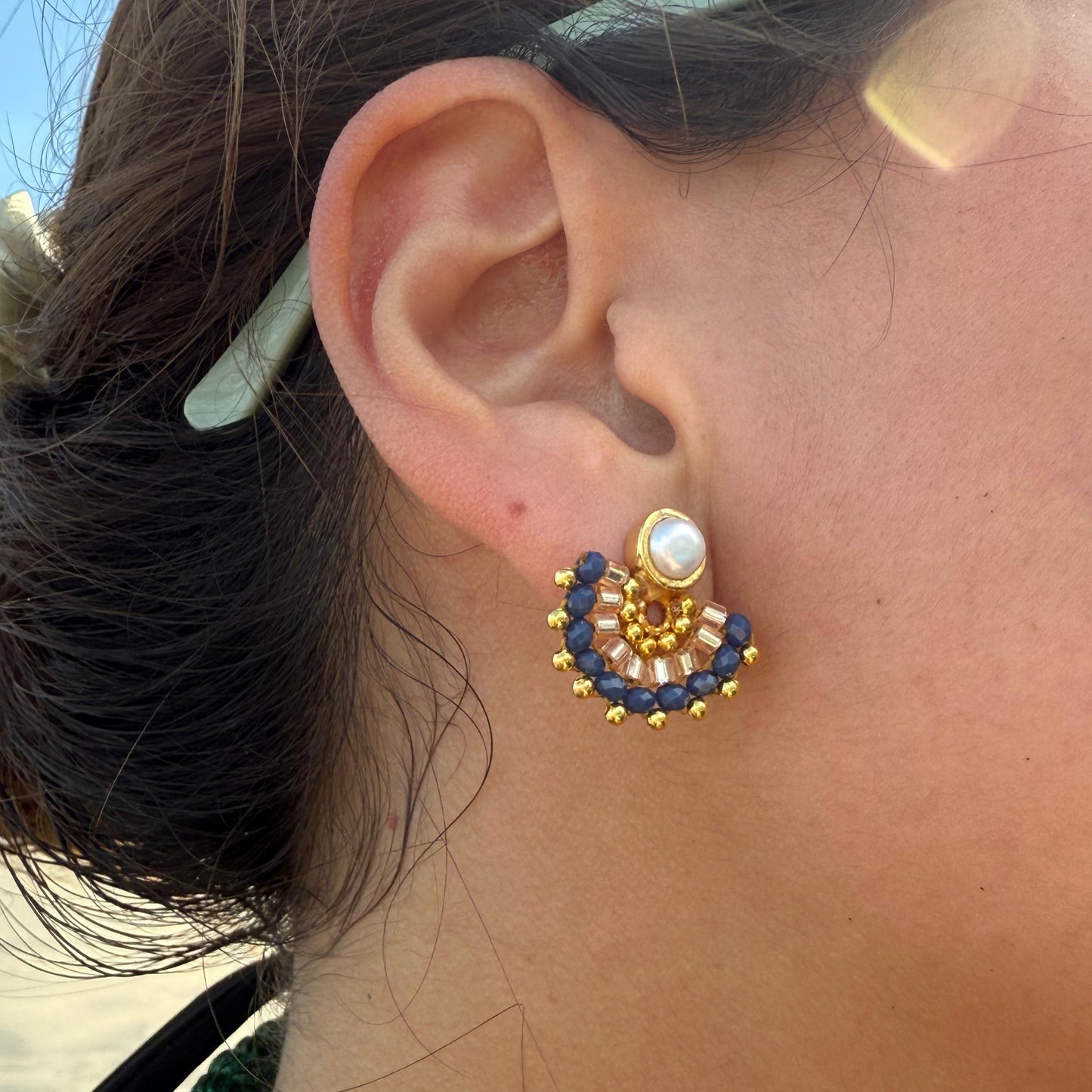 Arete Perla Rosa y Azul