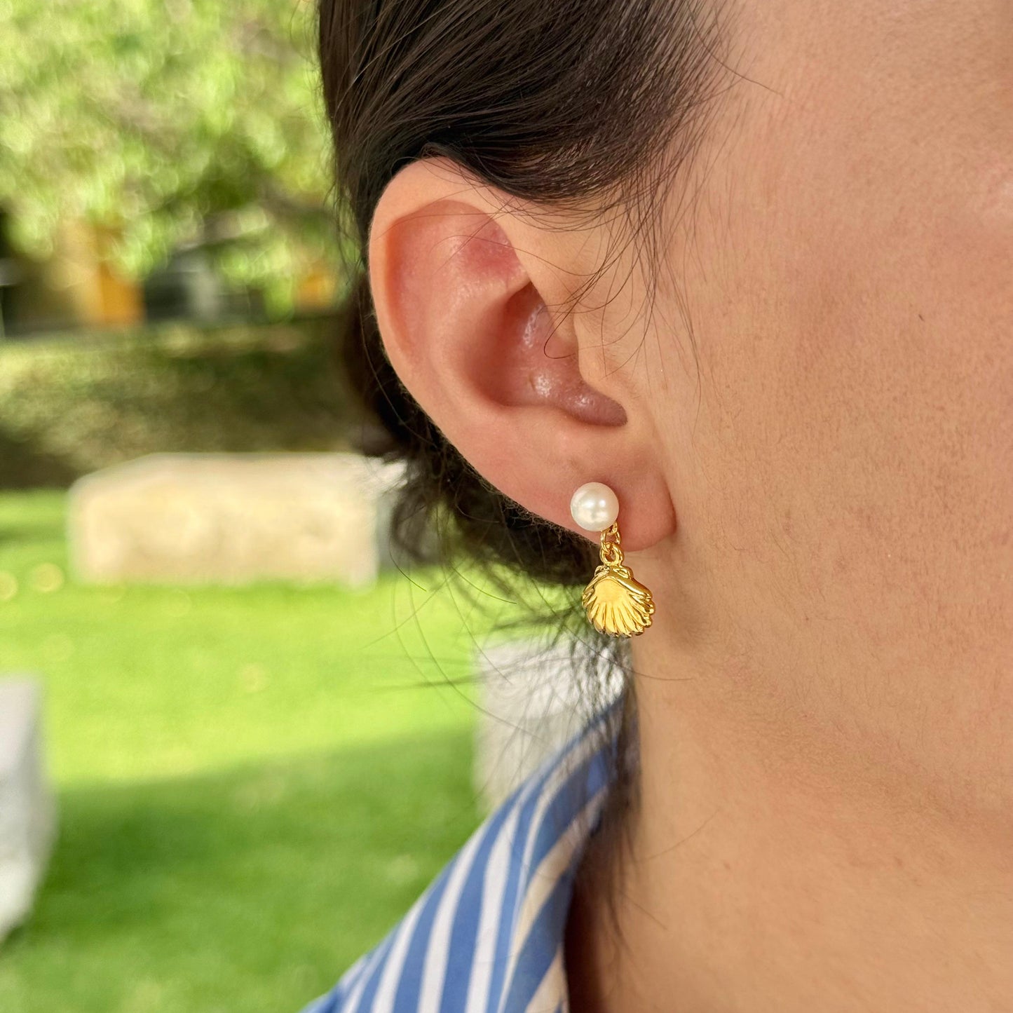 Aretes Perla Concha de mar