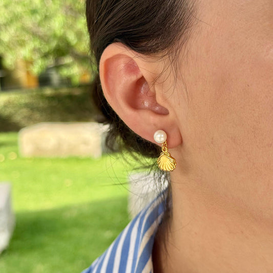 Aretes Perla Concha de mar